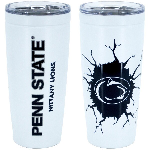 travel tumbler with Penn State Nittany Lions on one side, Athletic Logo on crack graphic on other